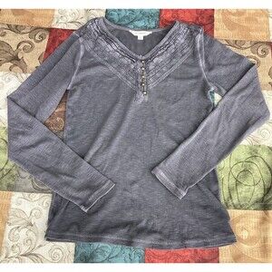 Lucky Brand Long Sleeve Jersey Top Grey with Lace Women's Size Small